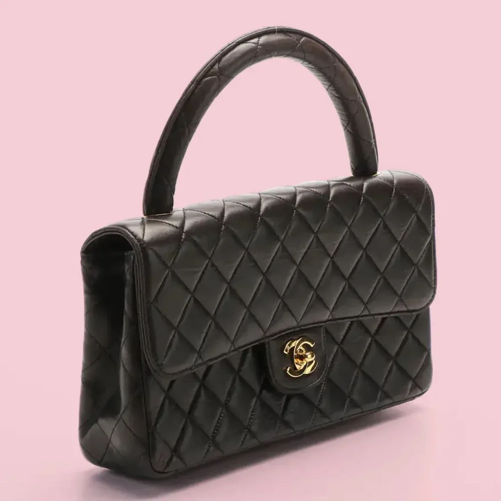 Chanel Vintage Brown Quilted Lambskin Top Handle Medium Flap Bag - Picture 2 of 8